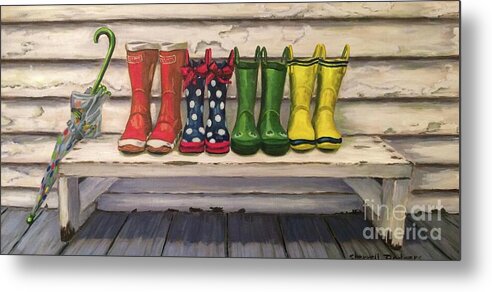 Paintings Metal Print featuring the painting Rain Boots by Sherrell Rodgers