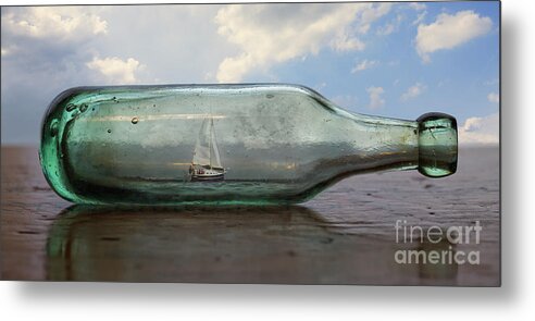 Sailboat Metal Print featuring the digital art Sailboat in a Bottle by Phil Perkins