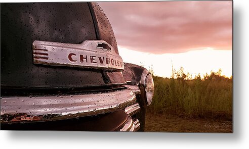 Chevy Metal Print featuring the photograph Sunset Bumper Reflections by Alexis King-Glandon