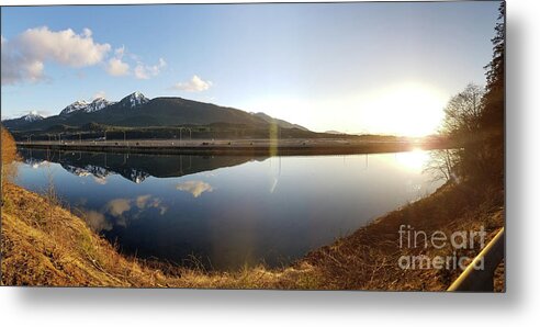 #alaska #juneau #ak #cruise #tours #vacation #peaceful #reflection #twinlakes #douglas #capitalcity #clearskies #postcard #evening #dusk #sunset #panorama #egandrive #sunset Metal Print featuring the photograph Sunset on Twin Lakes by Charles Vice