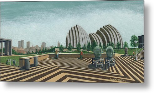 Architectural Landscape Metal Print featuring the painting The Kauffman Center, Back View by George Lightfoot