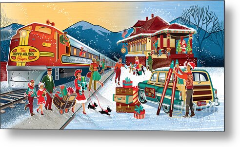 Mid-century Christmas Metal Print featuring the digital art Vintage Train Station by Diane Dempsey