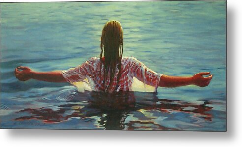 Girl In Water Metal Print featuring the painting Water Goddess by Marguerite Chadwick-Juner