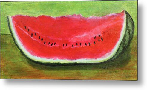 Watermelon Metal Print featuring the painting Watermelon Slice by Gitta Brewster