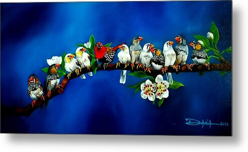 Birds Metal Print featuring the painting Who's the new guy by Dana Newman