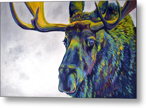Moose Metal Print featuring the painting Moody Moose by Teshia Art