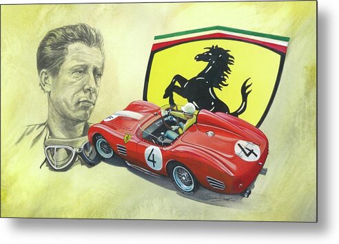 Ferrari Metal Print featuring the painting The Ferrari Legends - Olivier Gendebien by Simon Read