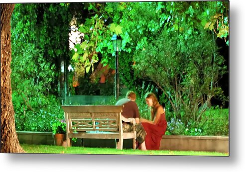 19056 Metal Print featuring the photograph Couple In Park 19056 by Jerry Sodorff