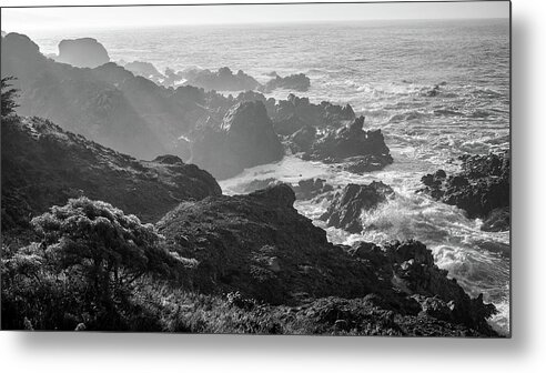 Background Metal Print featuring the photograph Misty Rock Coastline by Mike Fusaro