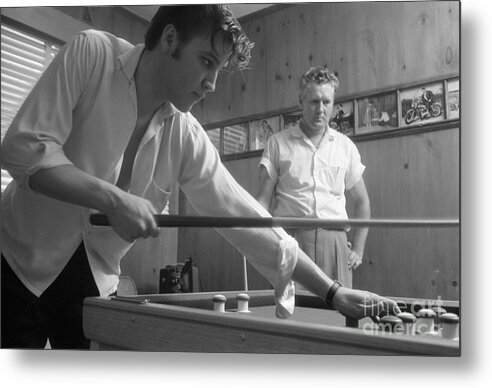 Elvis Presley Metal Print featuring the photograph Elvis Presley with his father Vernon 1956 #1 by The Harrington Collection