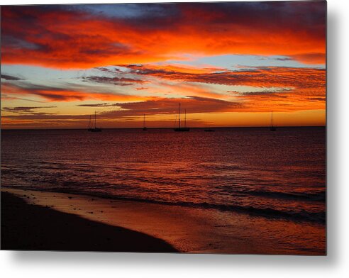 Dawn Metal Print featuring the photograph Sunrise with Sailboats by Robert McKinstry