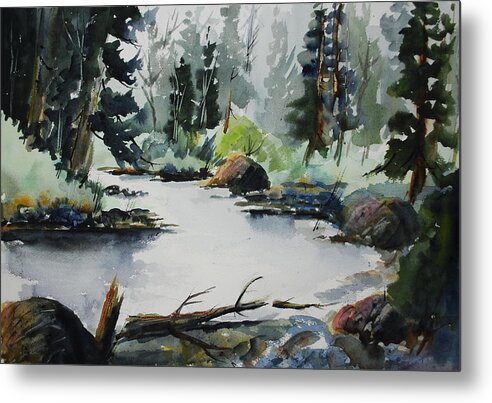 Landscapes Rivers Solitude Forests Water Lakes Metal Print featuring the painting Solitude - Gull River by Wilfred McOstrich