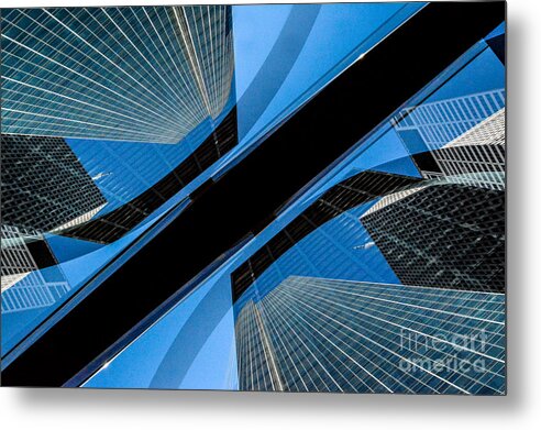 Reflections In Downtown Houston At The Wells Fargo Bank Building Metal Print featuring the photograph Houston Sky Line II by Thomas Carroll