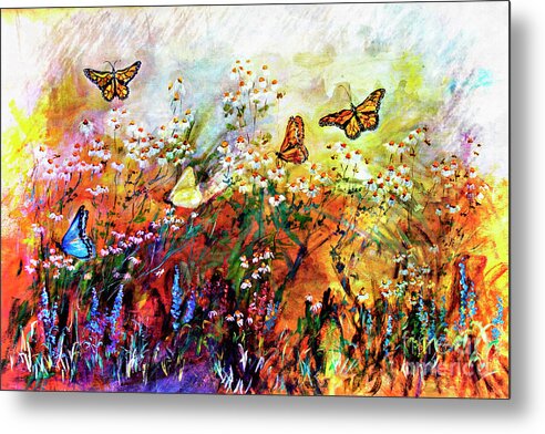 Butterflies Metal Print featuring the painting Monarch Butterflies in Garden by Ginette Callaway