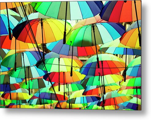 Umbrellas Metal Print featuring the photograph Roof Made From Colorful Umbrellas by Vlad Baciu