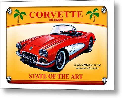 Watercolour Metal Print featuring the mixed media Corvette C1-The Legend by Simon Read