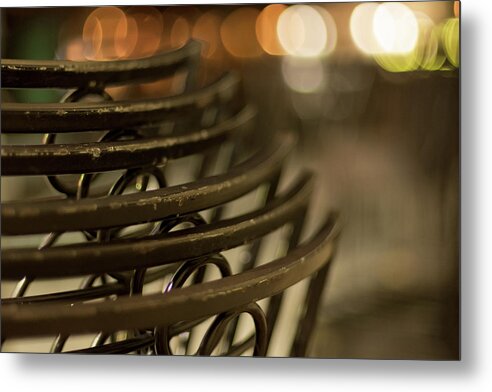 Bokeh Metal Print featuring the photograph Street Cafe Close-up in Prague by Martin Vorel Minimalist Photography