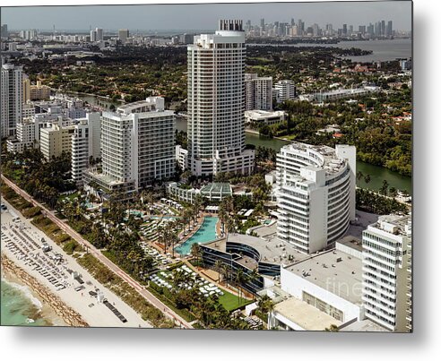 Fontainebleau Miami Beach Metal Print featuring the photograph Fontainebleau Miami Beach Aerial View by David Oppenheimer