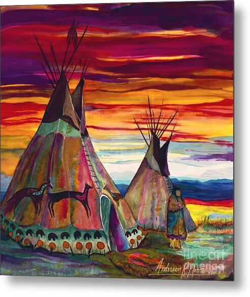 Tipee Metal Print featuring the painting Summer on the Plains by Anderson R Moore