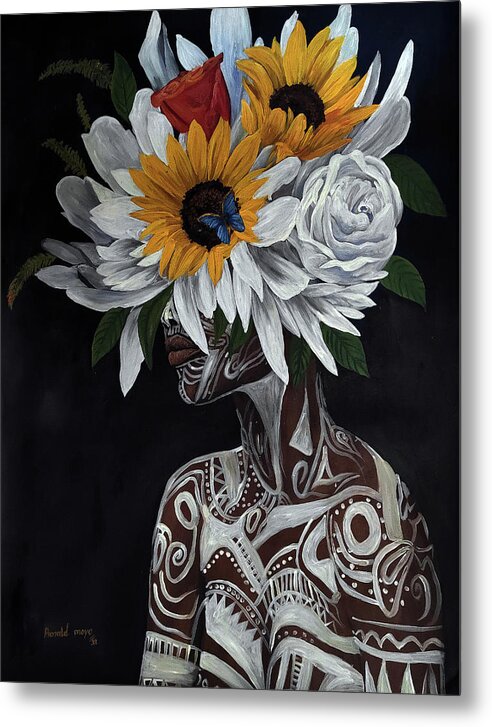 Rmo Metal Print featuring the painting African Blossom by Ronnie Moyo