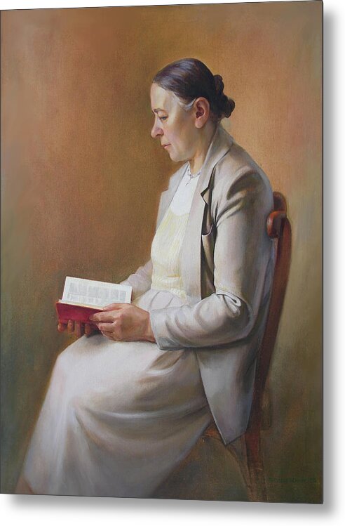 Mother Metal Print featuring the painting My mother reading the Bible by Svitozar Nenyuk