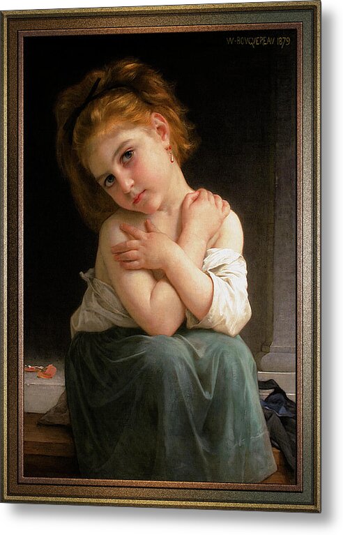 La Frileuse Metal Print featuring the painting La Frileuse by William-Adolphe Bouguereau Old Masters Reproductions by Rolando Burbon