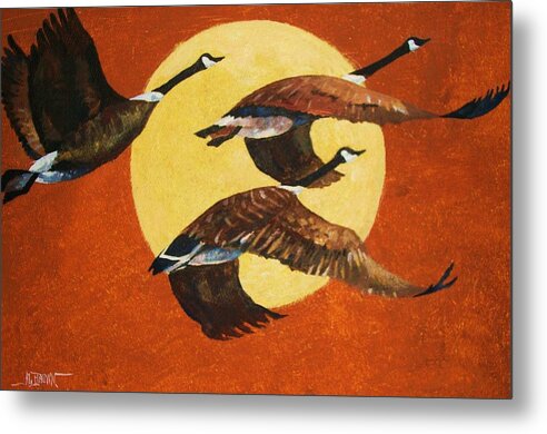 Canada Geese Metal Print featuring the painting Soaring Migration by Al Brown