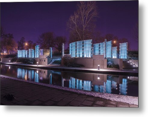 Indianapolis Metal Print featuring the photograph Indianapolis Canal Walk Medal of Honor Memorial Night Lights by David Haskett II