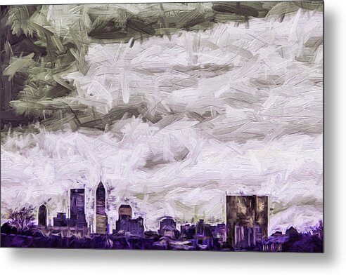 Indianapolis Metal Print featuring the photograph Indianapolis Indiana Skyline Digitally Painted Purple 1 by David Haskett II