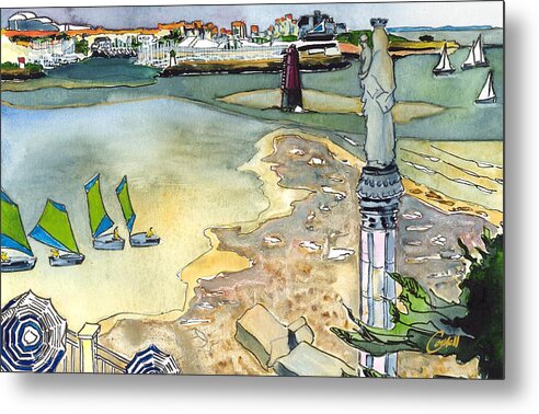 French Seascape Harbour Marina Sailing  La Rochelle Metal Print featuring the painting Au Bord de La Mer, La Rochelle by Joan Cordell