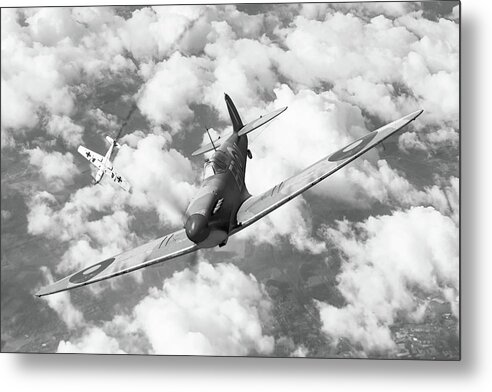 Royal Air Force Metal Print featuring the digital art Wolf at the Gates - Monochrome by Mark Donoghue