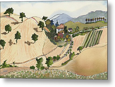 Italian Landscape Metal Print featuring the painting Agricolo Mosaic - Frontino by Joan Cordell