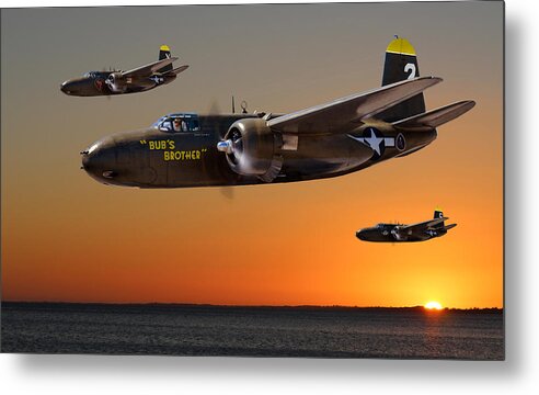 Wwii Metal Print featuring the digital art Red Sky at Morning - USAAF 3BG Version by Mark Donoghue