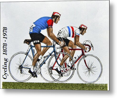 Artwork Postage Stamp. Great Britain. Queen Elizabeth Ii. 1978. Centenaries Cyclists Touring Club British Cycling Federation. Road Racers Metal Print featuring the photograph Cycling 1878-1978. #3 by Stan Pritchard