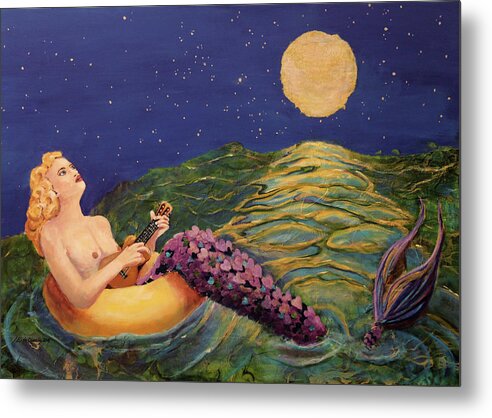 Mermaid Metal Print featuring the painting Song of Love by Linda Queally by Linda Queally