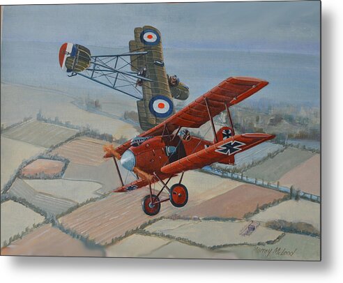 Aviationart Metal Print featuring the painting Richtofen and Hawker Combat by Murray McLeod