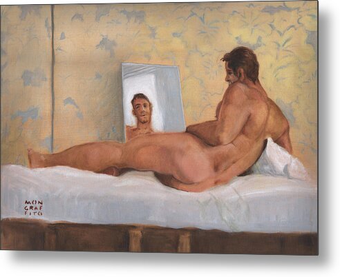 Oil Metal Print featuring the drawing The Man in the Mirror by Mon Graffito