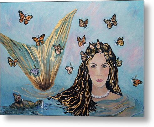 Mermaid Metal Print featuring the painting More Precious Than Gold by Linda Queally by Linda Queally