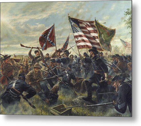 Battle Civil War America History Metal Print featuring the painting Fury at the Wall by Dan Nance