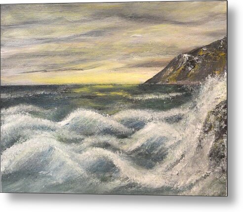 Seascape Metal Print featuring the painting Hitting Rocks by Corina Lupascu