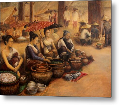 Lao Market Metal Print featuring the painting Morning Market by Sompaseuth Chounlamany
