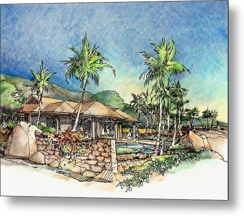 Hawaii Homes Metal Print featuring the drawing Hale #1 by Andrew Drozdowicz