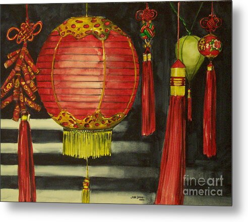 Chinese Metal Print featuring the painting Chinese Lanterns No. 1 by Jane Loveall