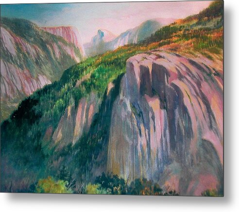 Yosemite;national Park;mountains;landscape;watercolor Painting;water Media; Metal Print featuring the painting Yosemite by Don Getz