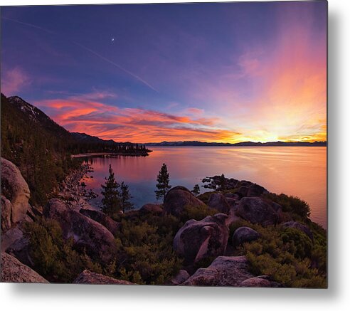 Lake Metal Print featuring the photograph Crescent moon sunset, Lake Tahoe by Martin Gollery