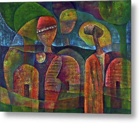 African Art Metal Print featuring the painting Travelers Then Came by Martin Tose 1959-2004