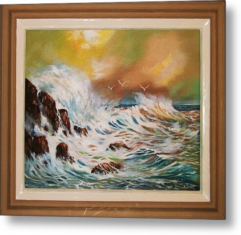 Seascape Metal Print featuring the painting Pounding Surf by Al Brown