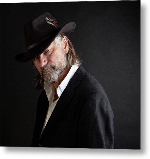 Portrait Metal Print featuring the photograph Self Portrait with Hat by Martin Gollery