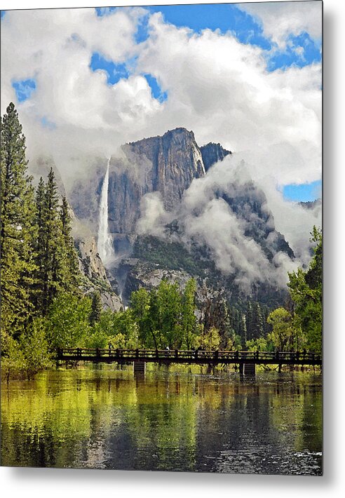 Yosemite Falls Metal Print featuring the digital art Clearing Up at Swinging Bridge by Steven Barrows