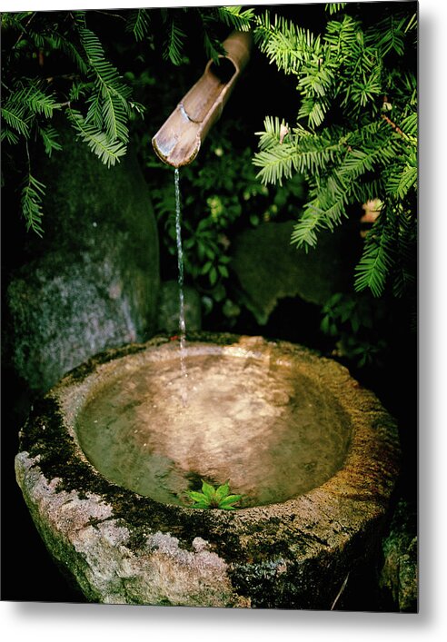 Water Metal Print featuring the photograph Japanese Garden Water Fountain by Lawrence Knutsson